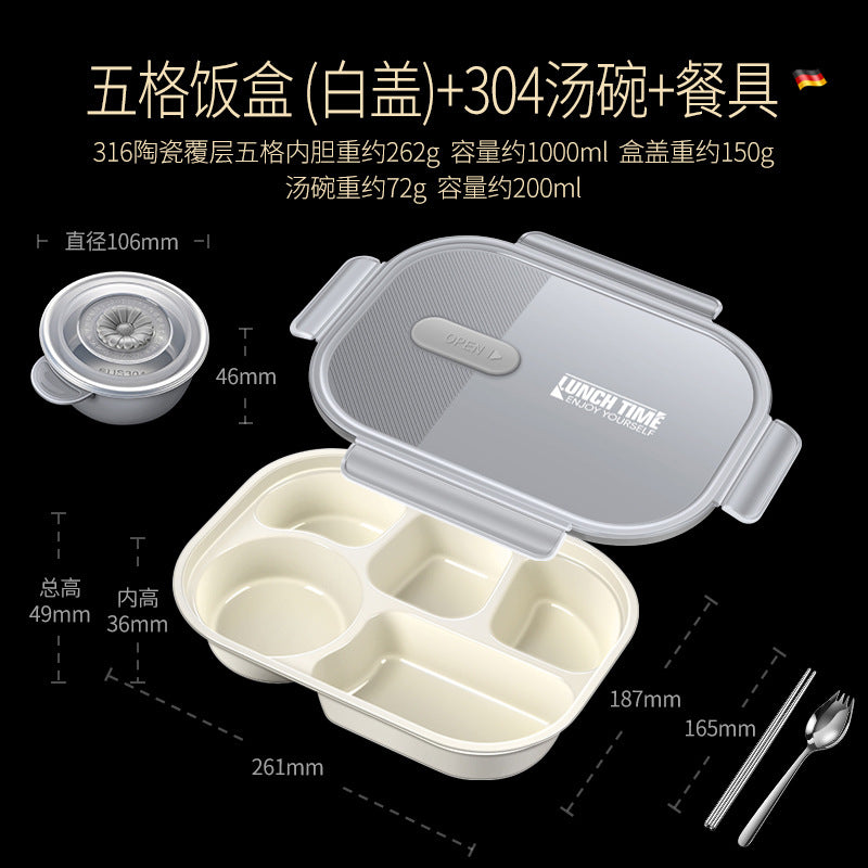 316 ceramic coated lunch box can be heated in microwave oven, lunch box, office workers bring rice, sealed and divided bento lunch box