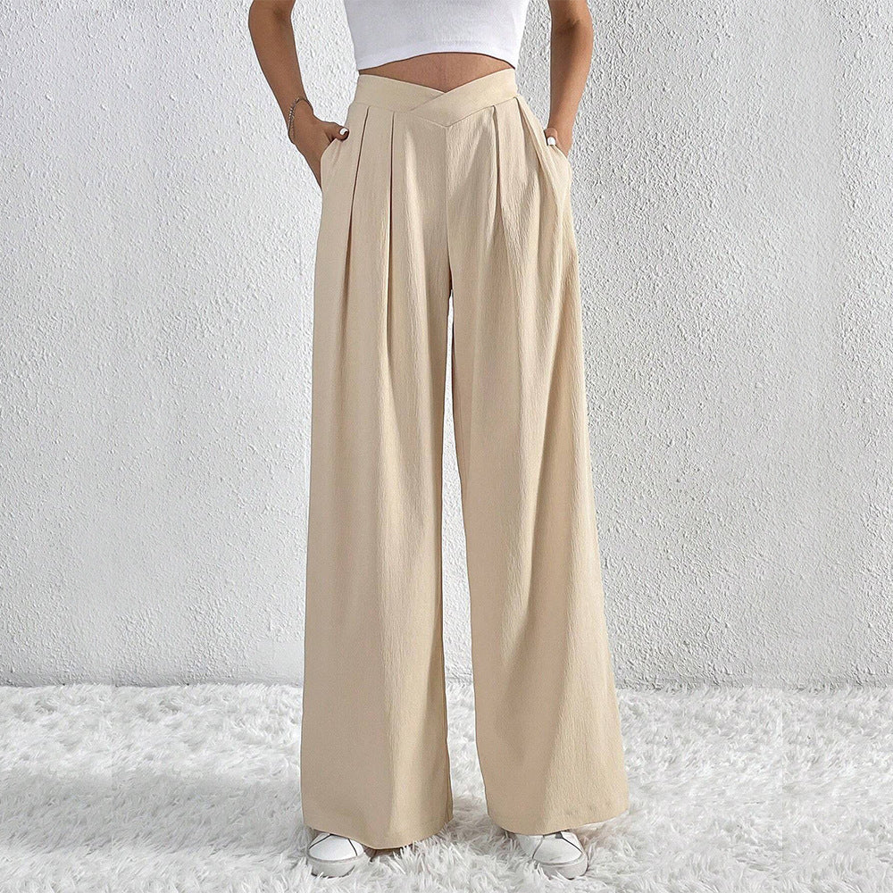 spring/summer new arrival: cross-border  fashion - european & american style commute-ready pleated wide-leg casual trousers, loose fit long pants