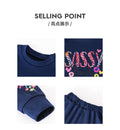 girls' two-piece sweatshirt set: navy blue crewneck long sleeve top with letter and floral print skirt - kids' outfit