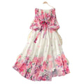 Early spring resort style dress - women's  new arrival: off-the-shoulder tie-waist lantern sleeve printed chiffon maxi dress