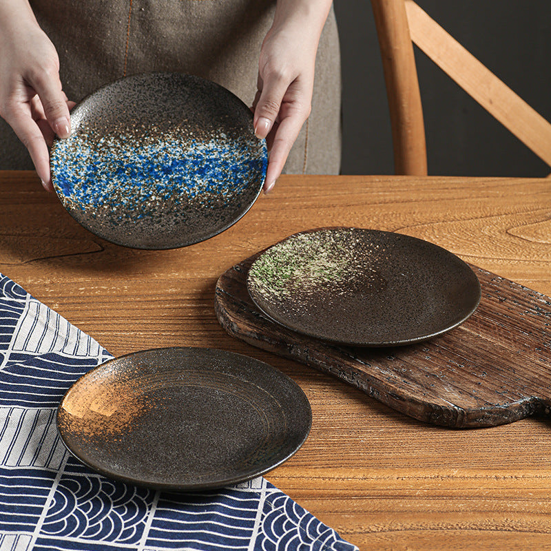 Japanese-style ceramic dinner plates - shallow plates, flat plates, western dinnerware, high-end hotel tableware, steak plates, retro & stylish serving dishes
