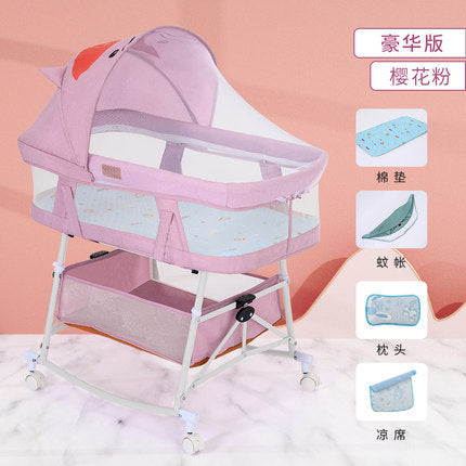 Baby crib newborn bed splicing large bed baby rocking bed bb children's bed cradle bed multifunctional movable foldable