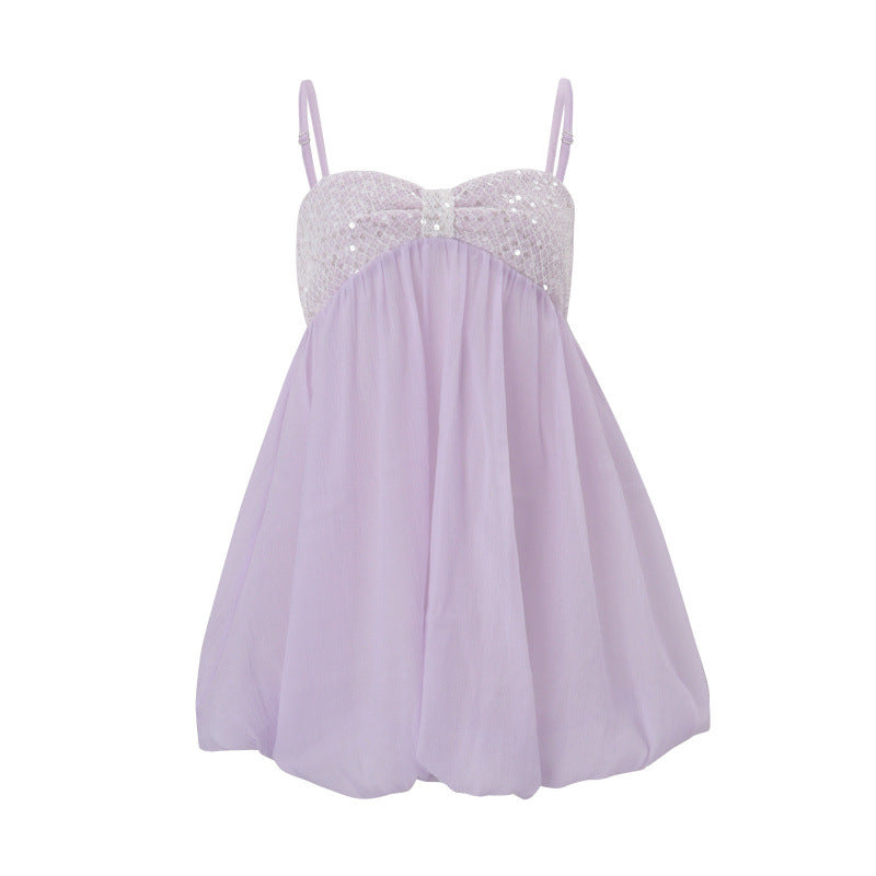 European and american women's clothing  summer new french sweet & spicy sequin bandeau loose camisole chiffon top