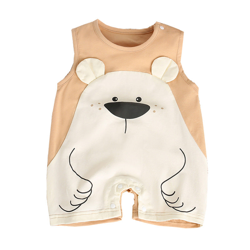 Baby summer outfit: adorable bear sleeveless romper for boys and girls - lightweight, cartoon design, perfect for outdoor adventures and 100-day celebrations
