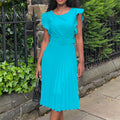 D270 with belt  summer independent station foreign trade ruffle sleeve round neck waist pleated cross-border fashion dress
