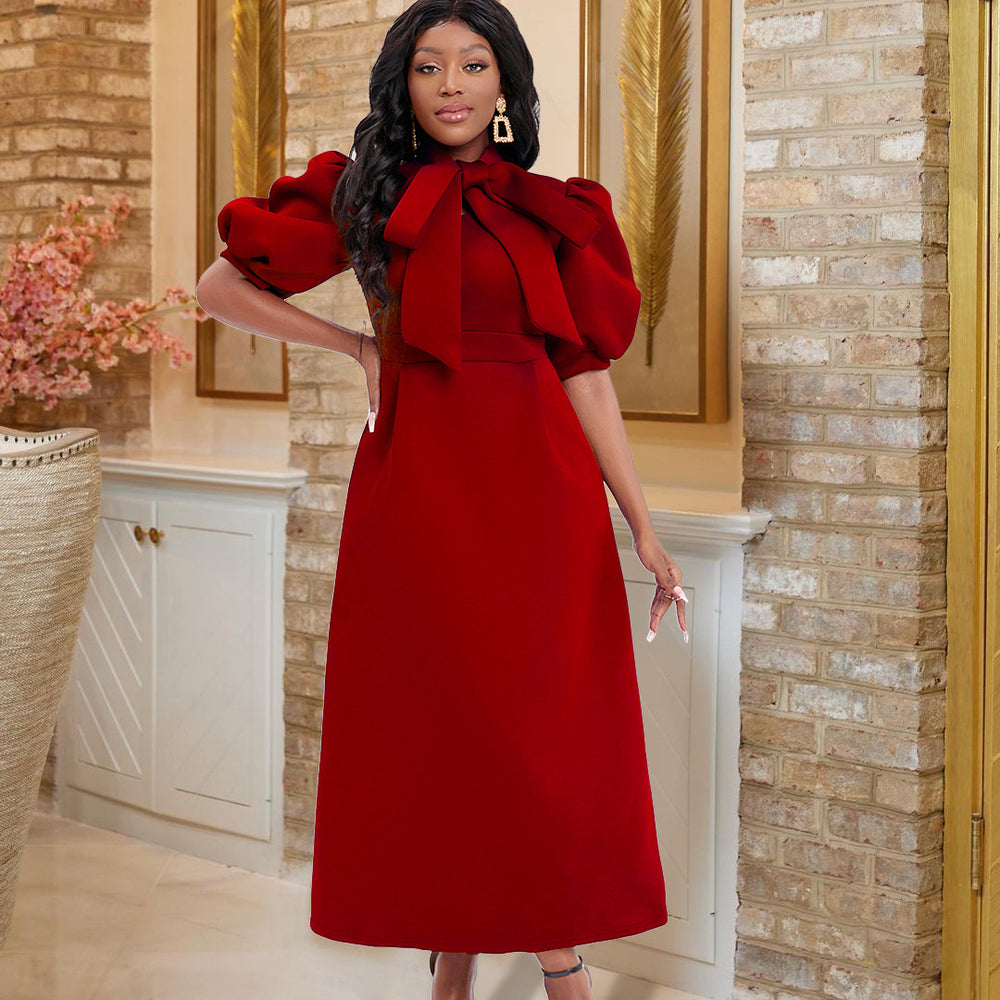 European and american plus size women's clothing  summer new arrivals: summer fashionable elegant bowknot african banquet export dress
