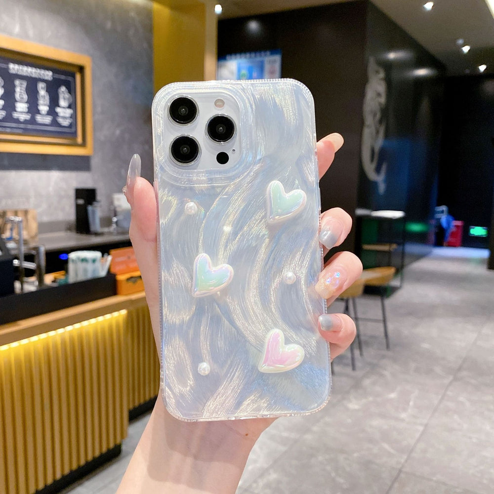 Feather yarn silver is suitable for apple 16pro stereo heart mobile phone case iphone14/13 laser creative hard protective case