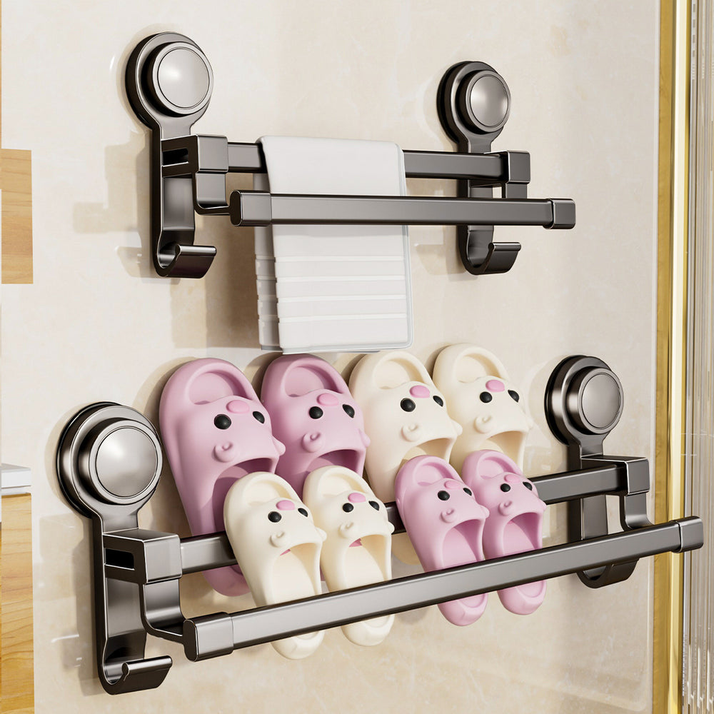 Suction cup slippers double pole punch-free bathroom toilet storage handy gadget wall-mounted drain home slipper rack
