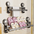 Suction cup slippers double pole punch-free bathroom toilet storage handy gadget wall-mounted drain home slipper rack