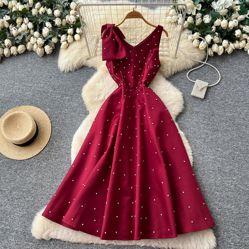 Accessible luxury thousand gold style sleeveless a-line dress women's spring elegancehigh waistslimming lookelegant celebrity banquet dress
