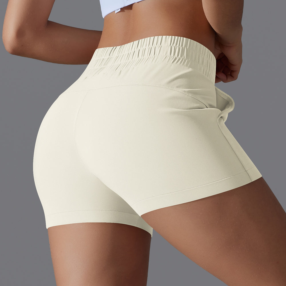 Fashion nude tight flap pocket pants yoga pants tummy control butt lift sports shorts quick-drying breathable running elastic fitness pants