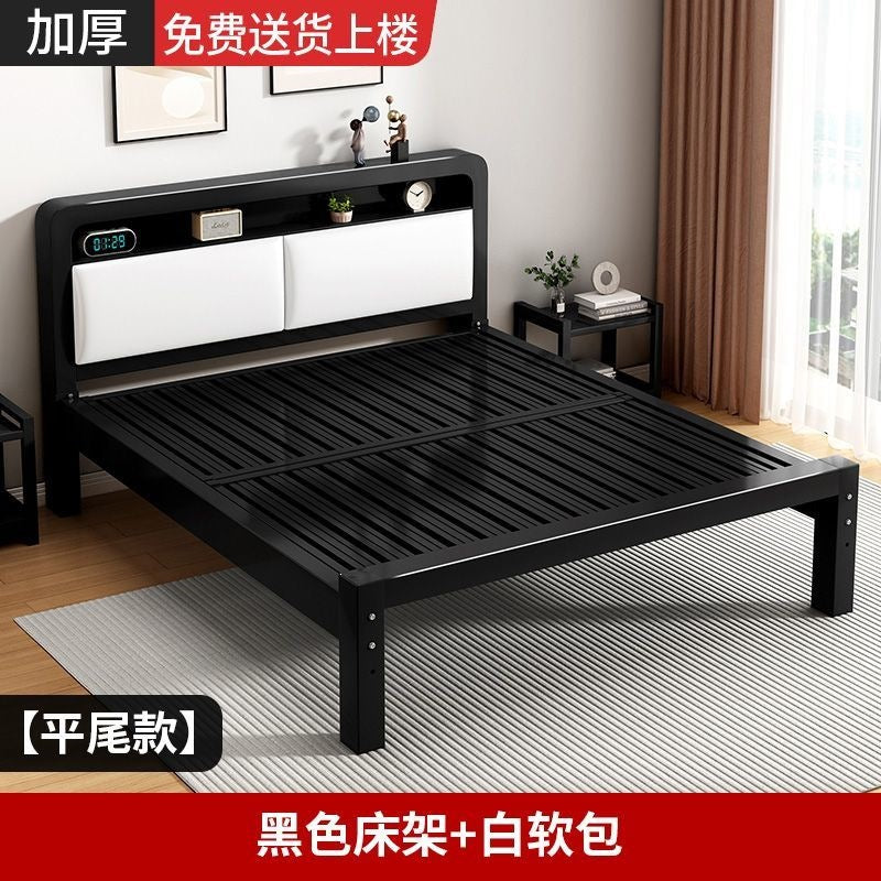 Wrought iron bed double bed for home bedroom kids small apartment single thickened reinforced iron frame bed soft package for rental room
