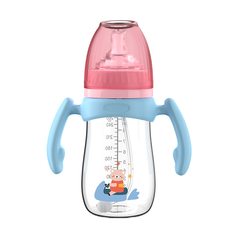 English boxed baby bottle baby wide diameter anti-choking and anti-flatulence PP bottle with handle and straw bottle