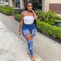 European and american export women's clothing -  &  style: high-waisted, distressed, washed, straight-leg dark wash jeans