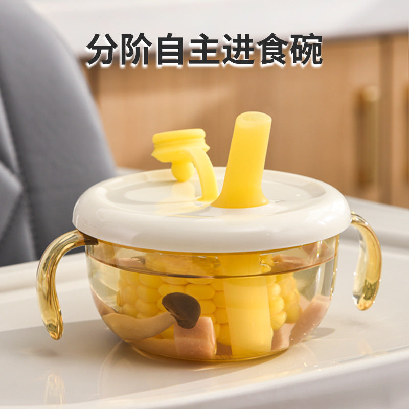 Bulk baby drinking soup straw multi-functional bowl infant food supplement eating rice cereal drinking soup feeding water eating complementary food tableware bowl