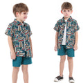 Summer kids' clothing: children's printed short-sleeve shirt, boys' t-shirt casual three-piece set, water festival floral shirt for kids