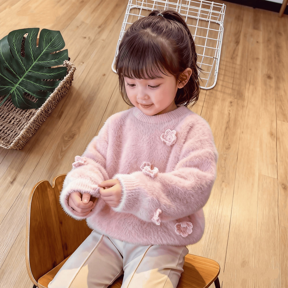 Girls' faux mink sweater - new  winter collection: warm, thick knit top for kids, soft and cozy knitwear for girls