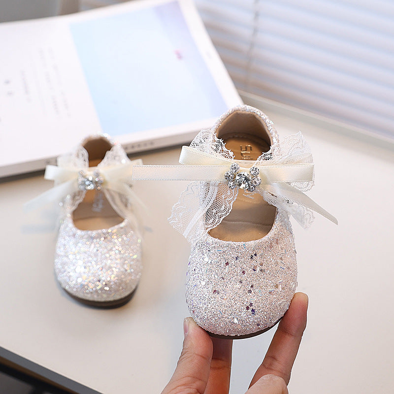 Girls' fashion rhinestone bow princess shoes,  spring/autumn new korean style children's soft sole leather shoes, performance shoes