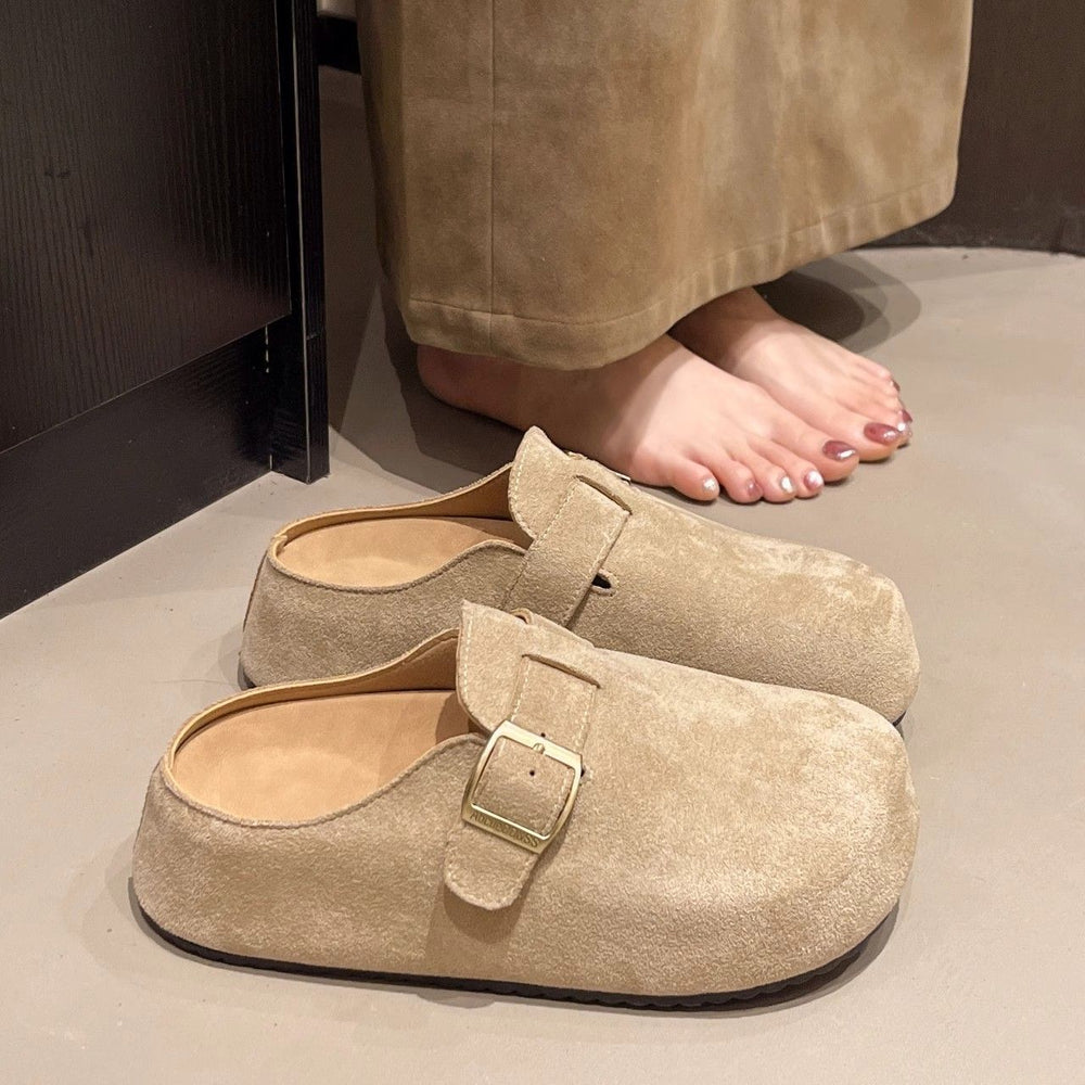 Retro birkenstock toe slippers women's hidden heel 2025 new autumn fashion thick sole nubuck leather birkenstock half slippers