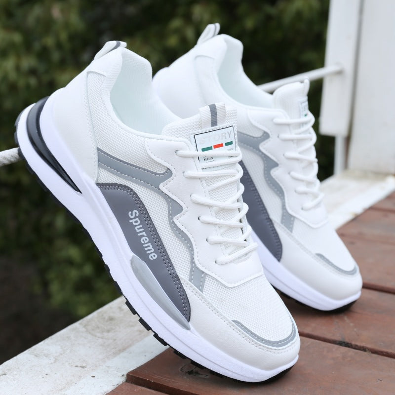Spring breathable men's shoes 2025 new men's mesh sports casual running student white dad high-top sneakers