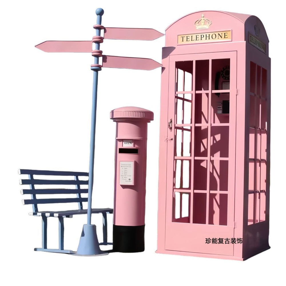 Retro iron telephone booth mailbox street sign bench popular store decoration floor-standing ornaments photography props model