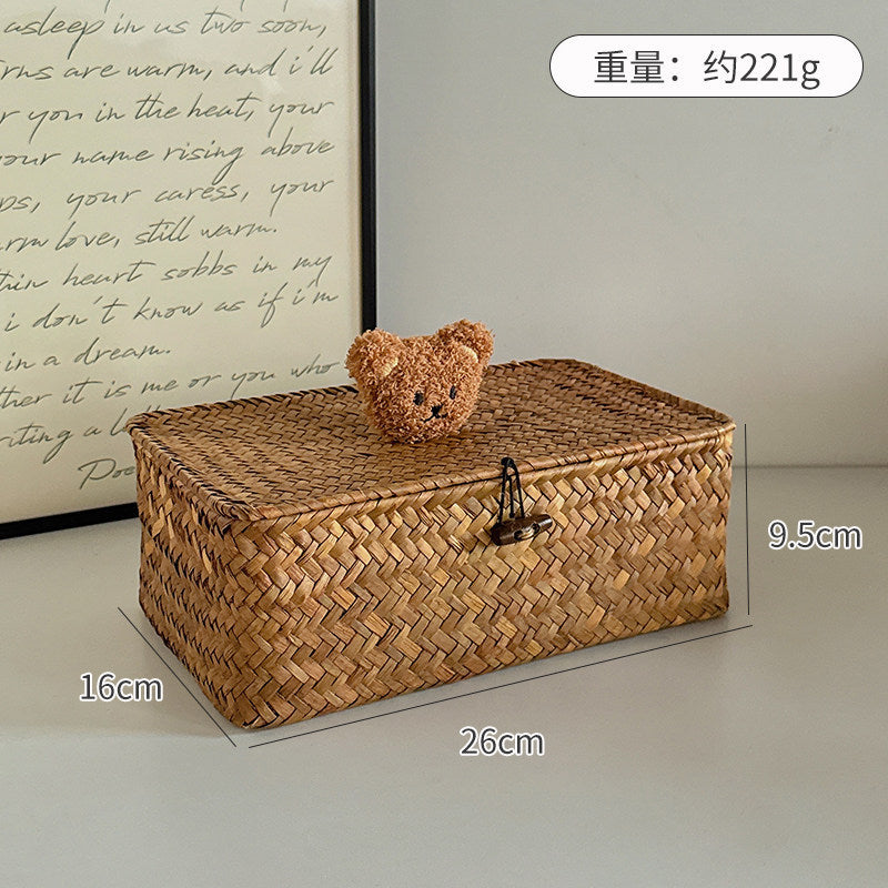 Rattan storage basket desktop storage box cosmetics miscellaneous woven storage basket storage box with lid snack box