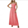 cross-border summer women's plaid square neck a-line casual beach vacation long sundress