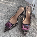 2026 spring new arrivalelegant baotou back hollow sandals pointed toe rhinestone thin heel fashion women's shoes woolen inside spring