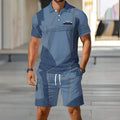 hot-selling men's polo shirt set, new summer two-piece casual short-sleeve and shorts set, dropshipping available