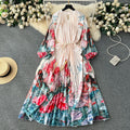 Elegant and chic printed dress for women - summer bubble sleeve tie-waist design, unique and flowy fairy dress