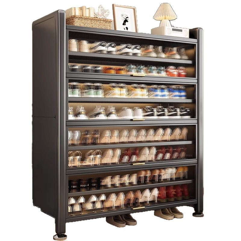 Steel shoe cabinet for home, all-in-one entryway cabinet, multi-layer large capacity storage cabinet, metal dustproof shoe rack