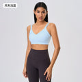 Naked feeling beautiful back breathable sports intimates women's bubble wrap anti-sagging deep v semi-fixed cup yoga bra d25053