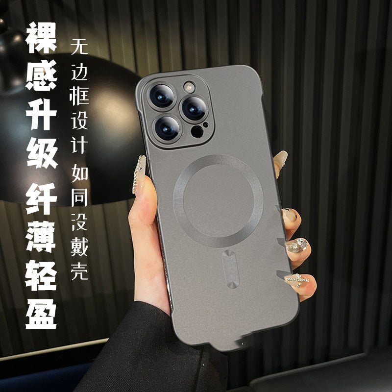 Ultra-thin frameless metallic paint magnetic suction suitable for iphone17pro mobile phone case apple 15 lens film protective cover
