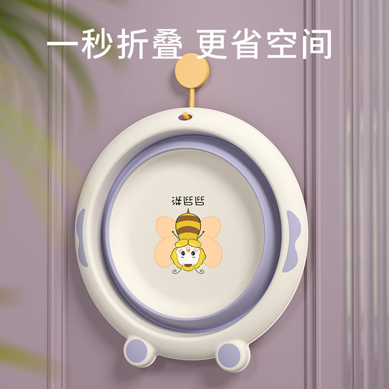 Foldable washbasin - kids & baby face basin - collapsible wall-mounted washbasin - cartoon design for face, butt, and foot washing