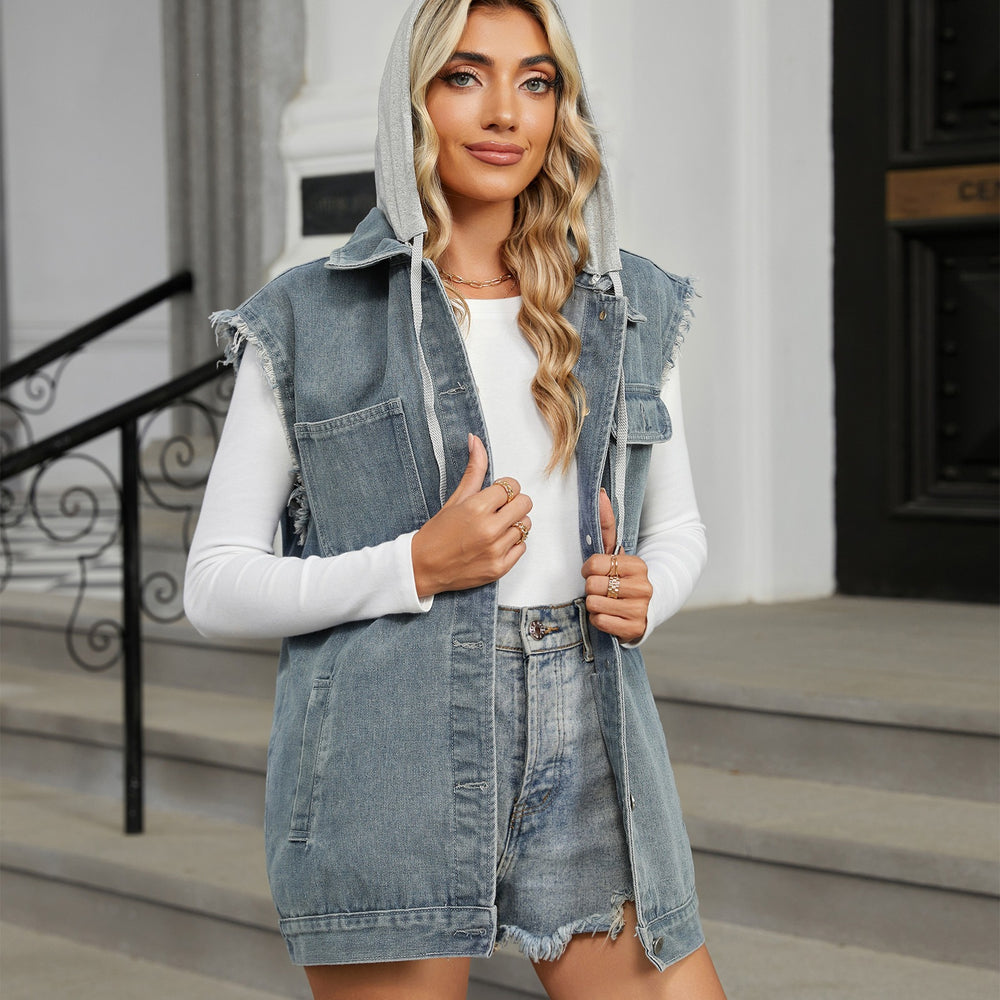 Wish fashion cross-border women's clothing   new washed denim loose vest cardigan top