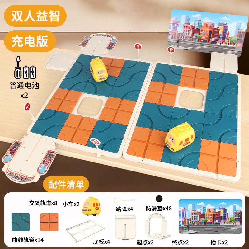 Educational car maze electric huarong road sliding digital movable puzzle rail car moving car out of the warehouse kids toys