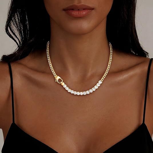 2025 new titanium steel cuban chain with zircon tennis chain – minimalist luxury style, unisex choker necklace