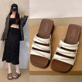 French chic minimalist flat sandals for women - summer 2025 outdoor wear, flat beach roman toe sandals, non-slip