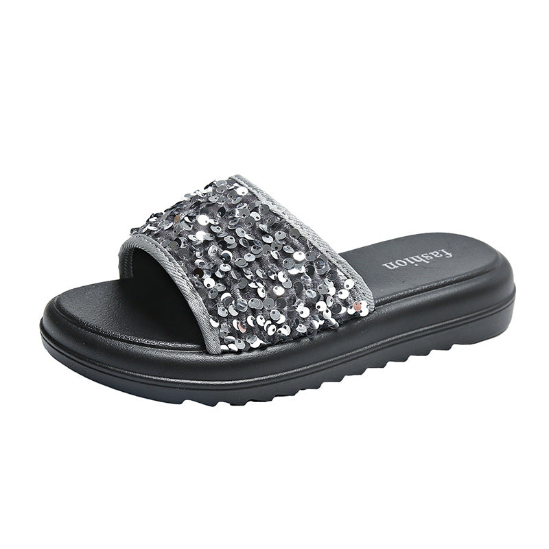 Thick sole sandals and slippers for women new arrivalsummeroutwearclassy sense exquisite sequinplatform shoes bottom women's slippers