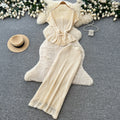 Korean style commute-inspired hollow knit minimalist two-piece set for women - summer v-neck, waist-defining, slimming outfit