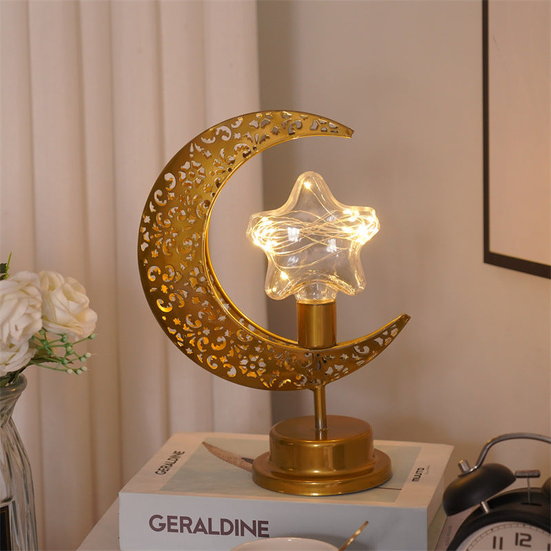 Cross-border LED wrought iron star moon round ball night light festival decoration bedroom table lamp atmosphere modeling light