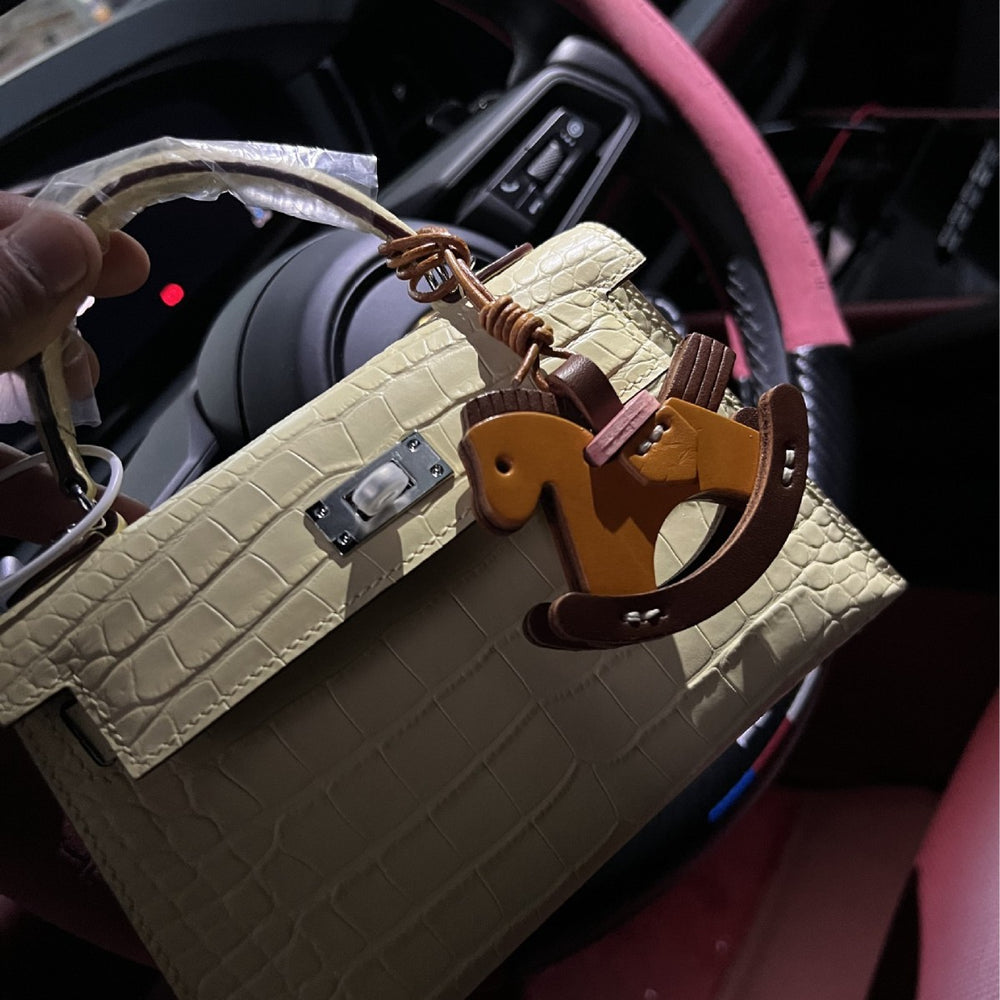 Crazy ins pony pendant cartoon rocking horse cowhide pendant handmade genuine leather bag pendant car keychain