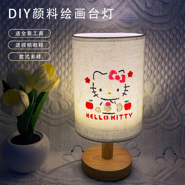 Handmade paint painting fabric desk lamp summer vacation interest class DIY material package USB solid wood base night light
