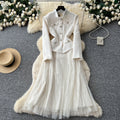 French chic a-line patchwork fashion dress - women's long sleeve, slim fit, figure-flattering, elegant long dress