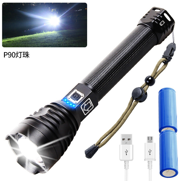 Cross-border XHP90 strong light flashlight USB charging outdoor waterproof power display high power LED flashlight