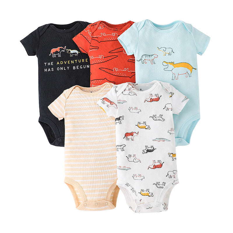 Dropshipping summer infant & toddler short-sleeve mixed color romper, triangle short-sleeve bodysuit, 5-piece set