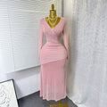 Exportautumnew arrivalsexy cross v necklong sleevesilm elastic mesh hot diamonddressfemaleelegance dress