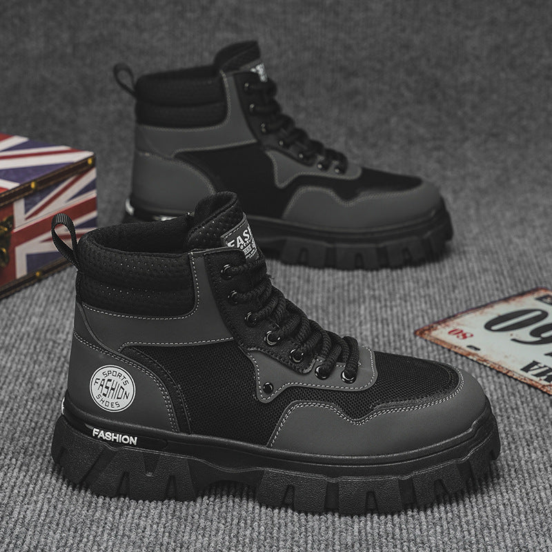 Men's martin boots: breathable, high-top, british-inspired retro work boots for autumn. ideal for outdoor hiking, desert exploration, and tactical operations. also known as "big yellow boots."