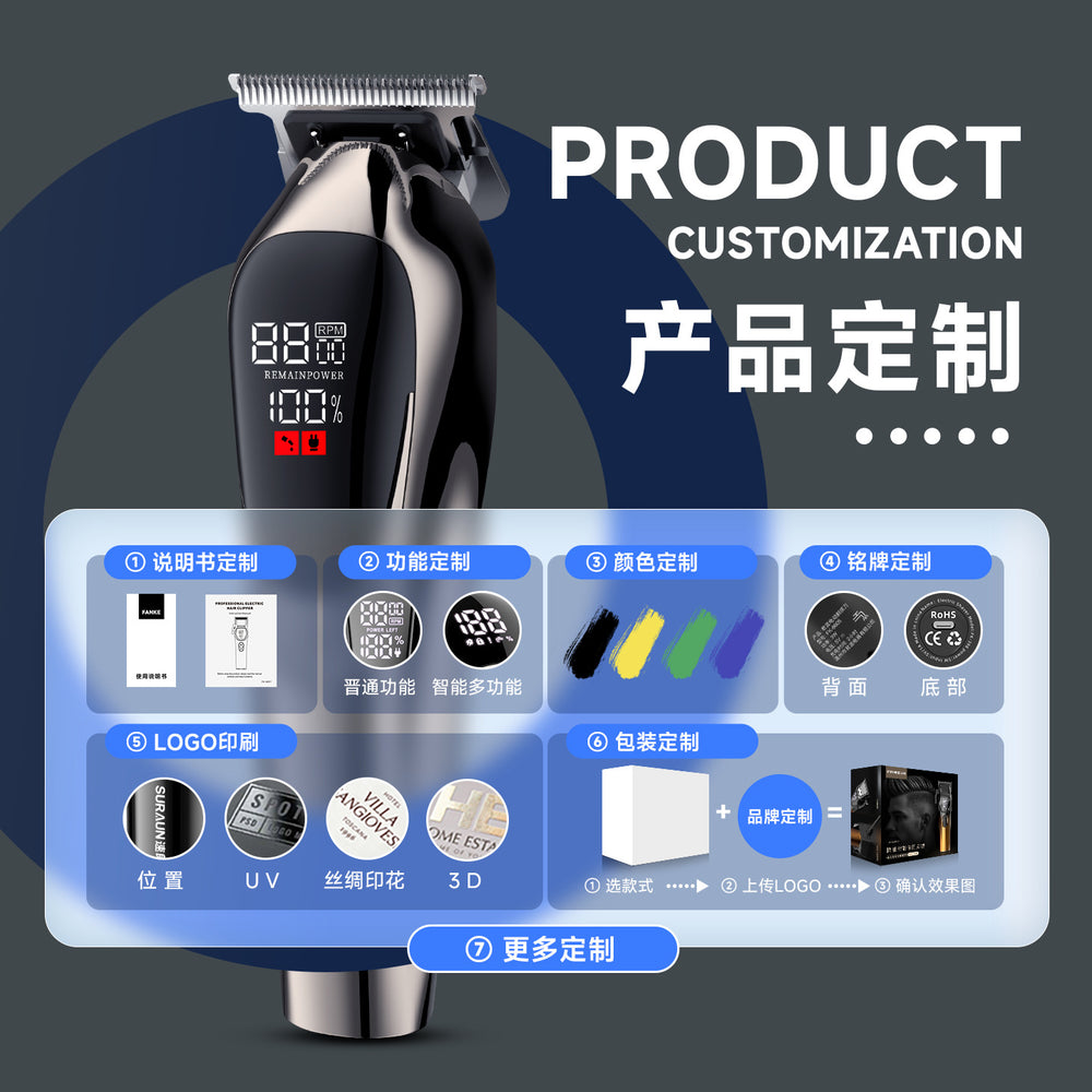 Customized cross-border new hairdressing shop electric bald head shaving hair clipper rechargeable bald head push