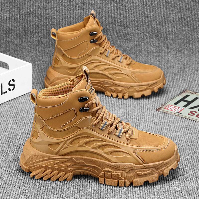 Men's martin boots: breathable, high-top, british-inspired retro work boots for autumn. ideal for outdoor hiking, desert exploration, and tactical operations. also known as "big yellow boots."